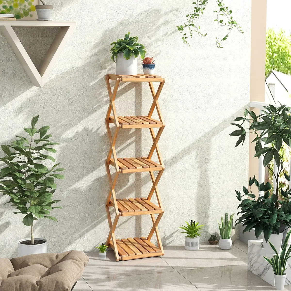 Kệ Để Đồ Chữ X Gỗ Keo 4 Tầng