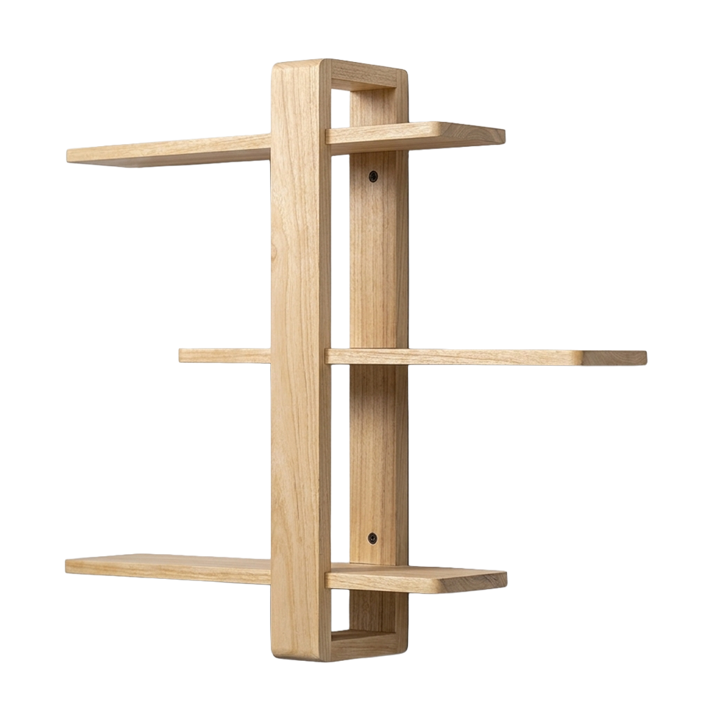 Single-Frame 3-Tier Acacia Wall Shelf